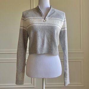 Cropped Grey Knit Half Zip Sweater Hollister XS
